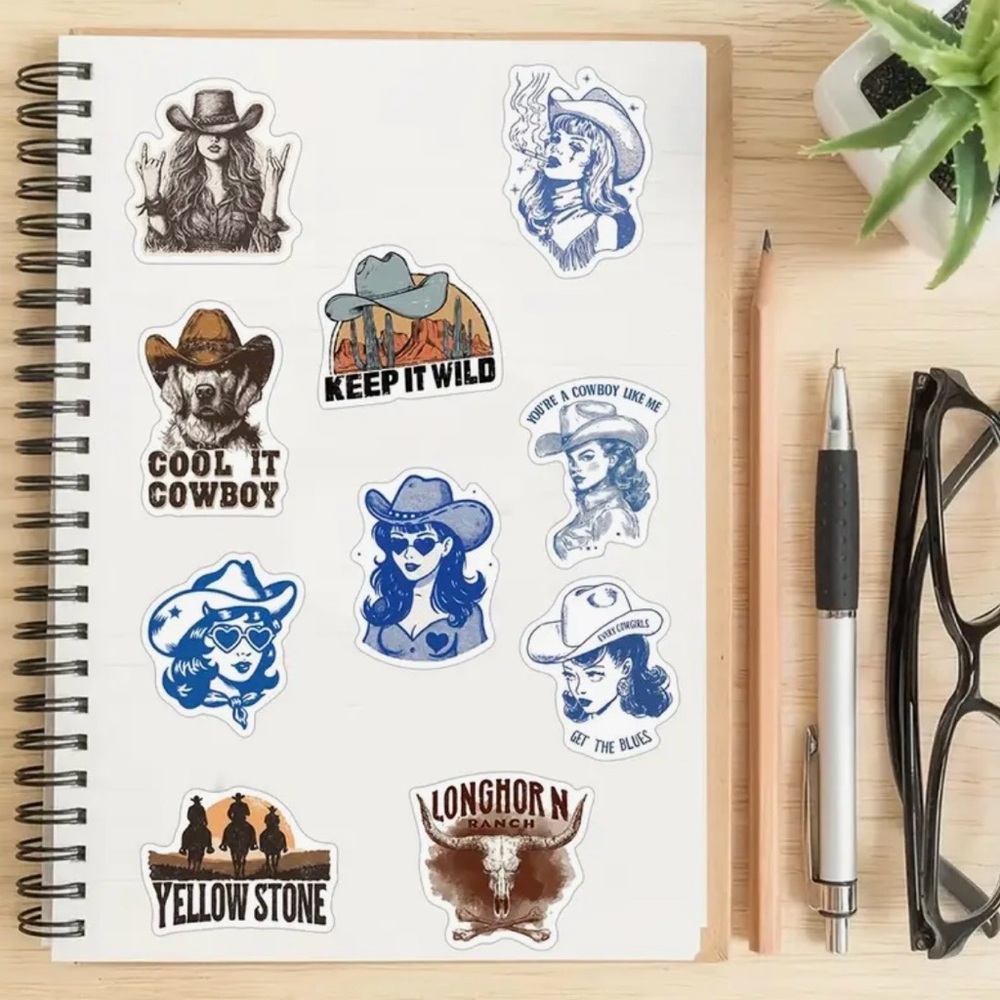 50 Western Cowgirls Stickers Blue Brown - Picture 5 of 14